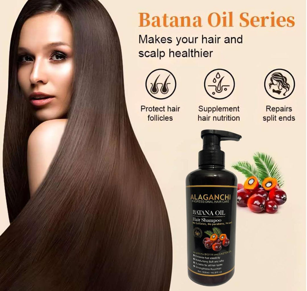 Alaganchi Batana Oil Hair Shampoo with Biotin & Castor Oil – No Sulfates, No Parabens, No Salt (16.9 fl oz / 500 mL)