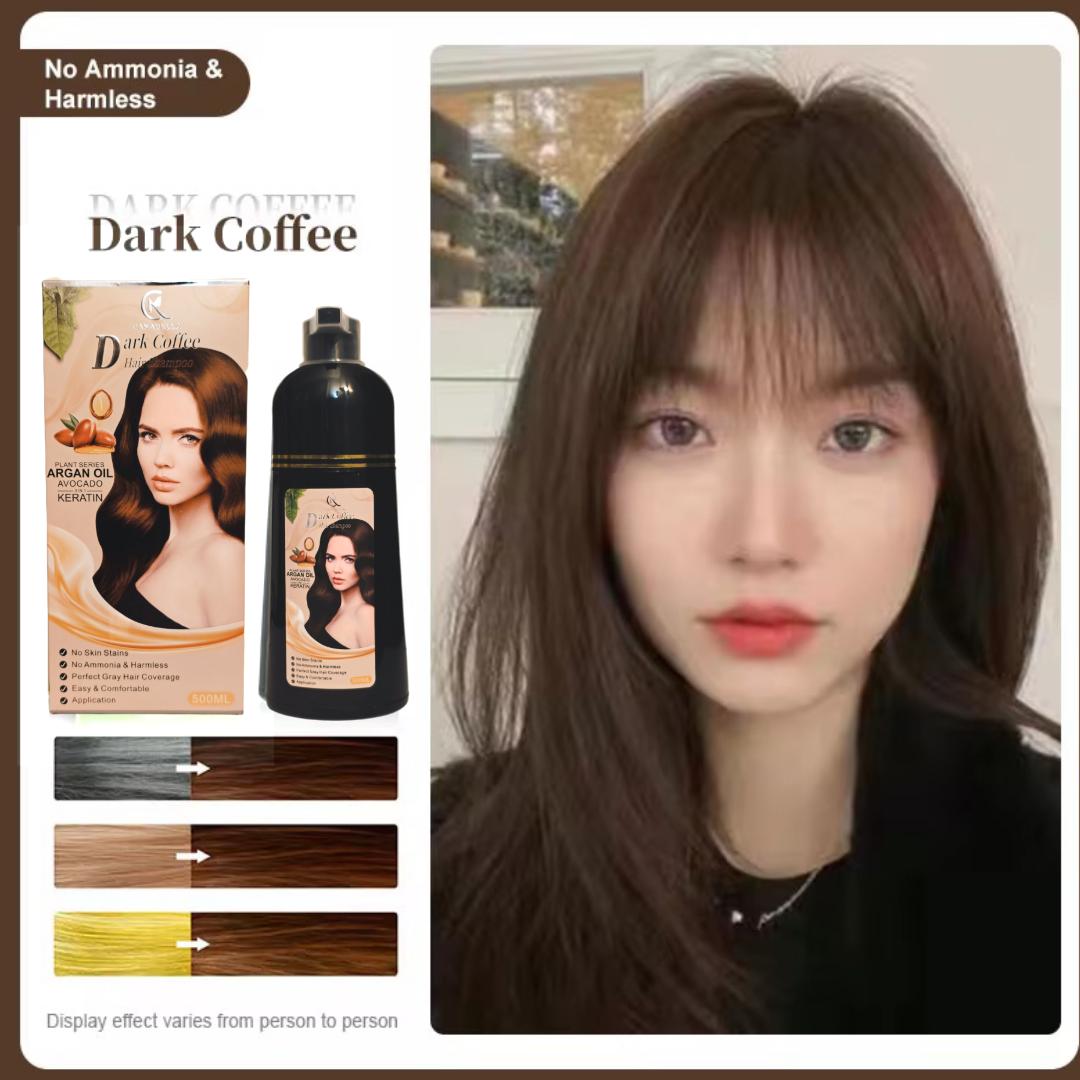 Canabella Hair Color Shampoo – Dark Coffee | Argan Oil, Avocado & Keratin | No Ammonia | Gray Coverage | Easy At-Home Application (500 mL)