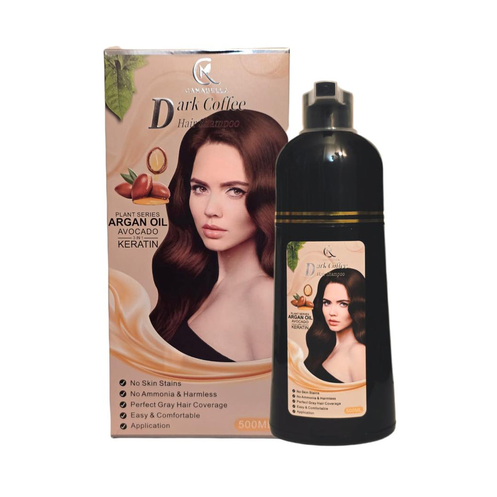 Canabella Hair Color Shampoo – Dark Coffee | Argan Oil, Avocado & Keratin | No Ammonia | Gray Coverage | Easy At-Home Application (500 mL)