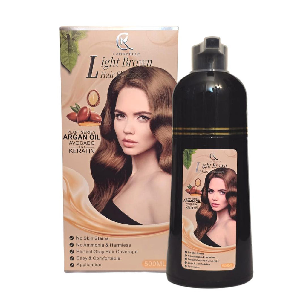 Canabella Hair Color Shampoo – Light Brown with Argan Oil, Avocado & Keratin – NO AMMONIA, Gray Coverage, Moisturizing Nourishment (500 mL)