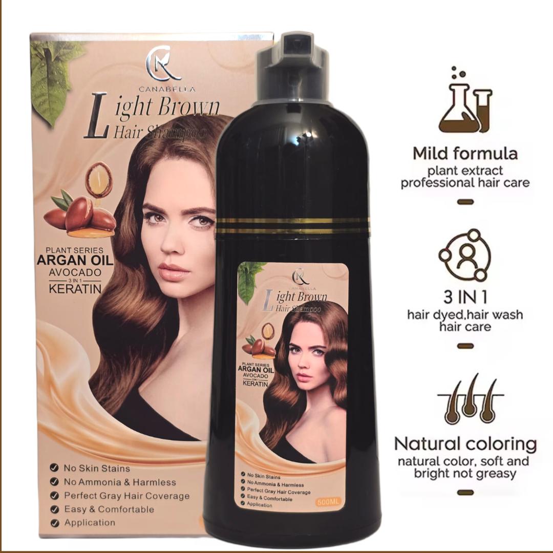Canabella Hair Color Shampoo – Light Brown with Argan Oil, Avocado & Keratin – NO AMMONIA, Gray Coverage, Moisturizing Nourishment (500 mL)