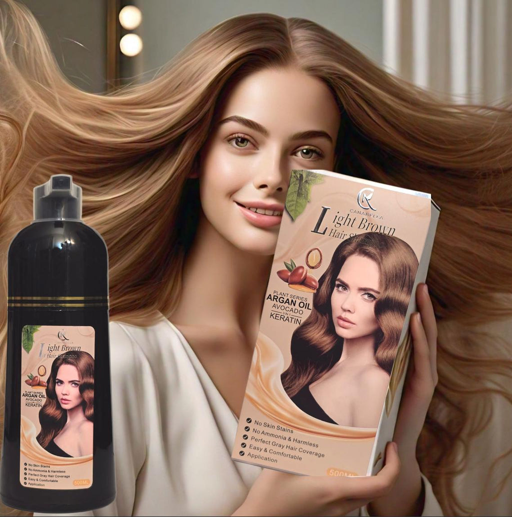 Canabella Hair Color Shampoo – Light Brown with Argan Oil, Avocado & Keratin – NO AMMONIA, Gray Coverage, Moisturizing Nourishment (500 mL)