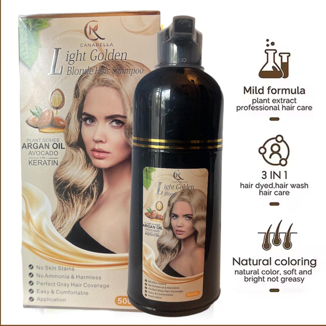 Canabella Hair Color Shampoo – Light Golden Blonde | Argan Oil, Avocado & Keratin | No Ammonia | Gray Coverage | Easy At-Home Application