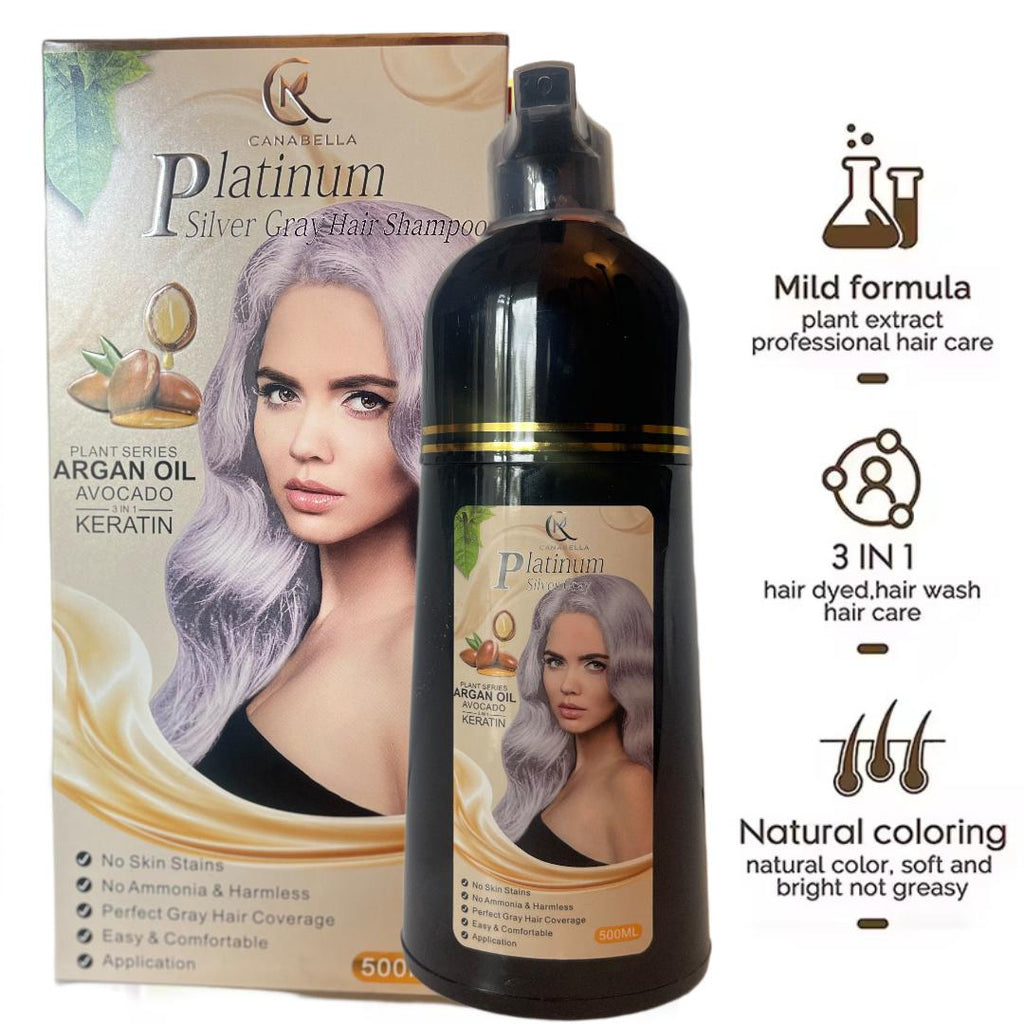 Canabella Hair Color Shampoo – Platinum Silver Gray | Argan Oil, Avocado & Keratin | No Ammonia | Gray Coverage | Easy At-Home Application