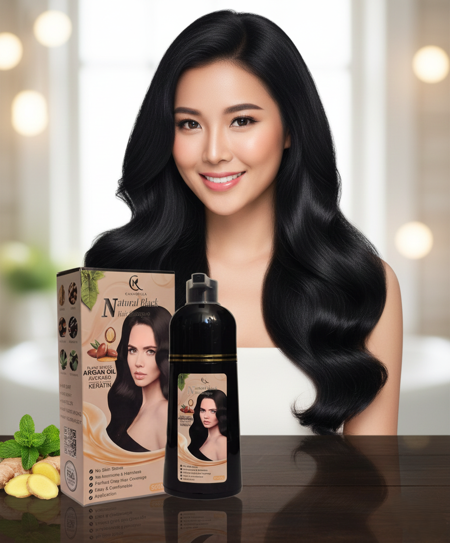 🖤 Canabella Natural Black Hair Dye Shampoo (500ml) 🧴✨