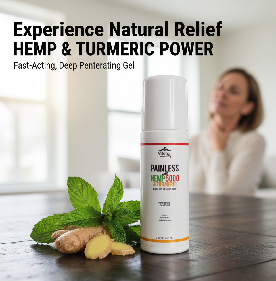 Painless Hemp 5000 + Turmeric Pain Relieving Gel | Fast-Acting Muscle & Joint Relief | 2 fl oz (60 mL)