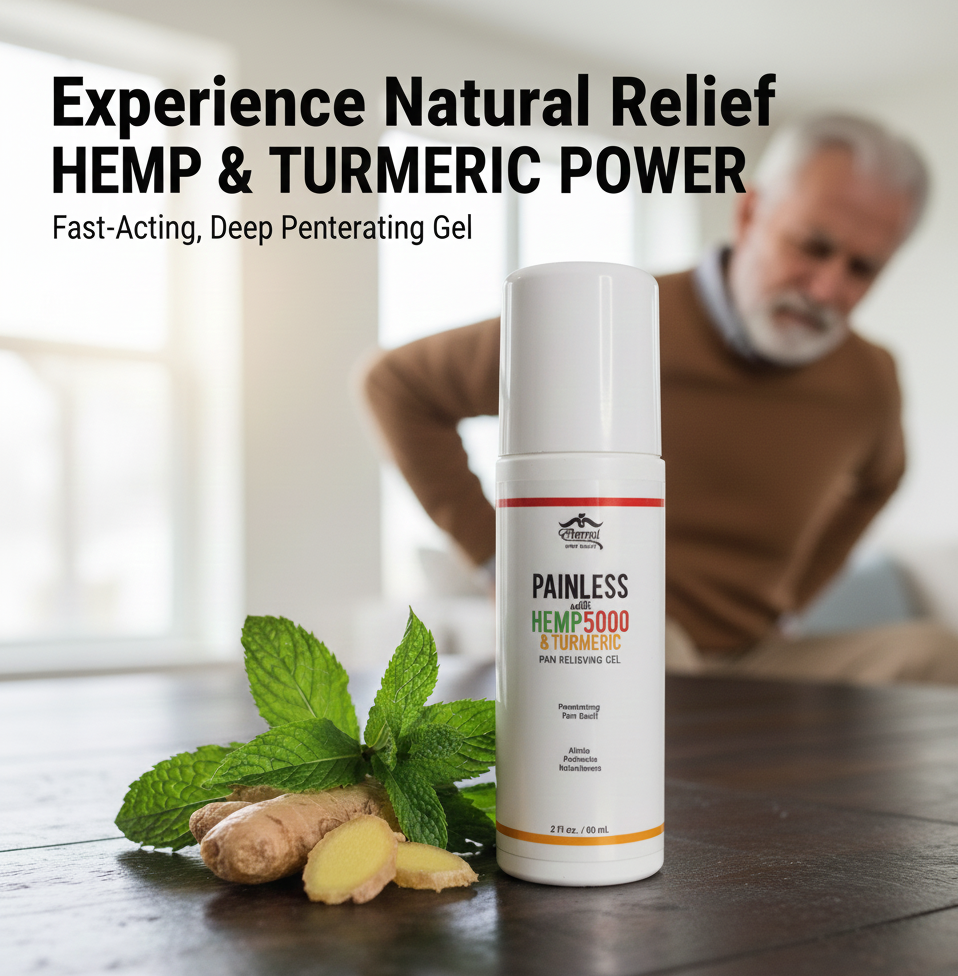 Painless Hemp 5000 + Turmeric Pain Relieving Gel | Fast-Acting Muscle & Joint Relief | 2 fl oz (60 mL)